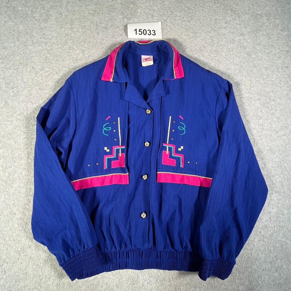 Vintage Graff Lightweight Jacket Womens Medium Blue Excellent 80s Abstract